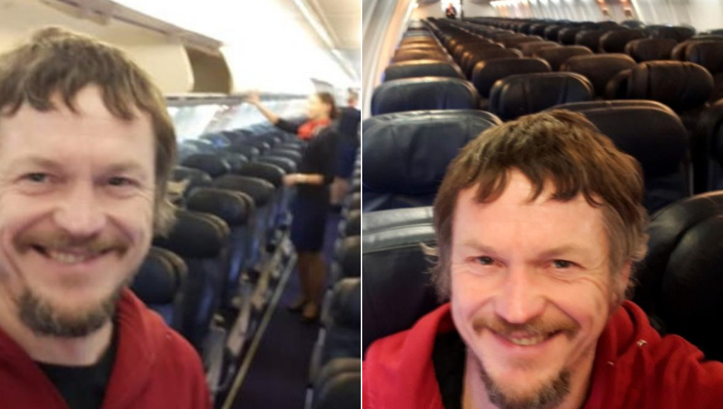 Da solo sul volo Ryanair per Orio: il selfie di un lituano