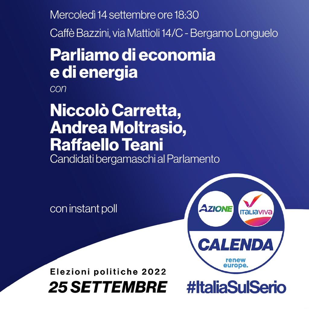 Elezioni 2022: a Bergamo il 14 settembre l'incontro con Moltrasio, Carretta e Teani