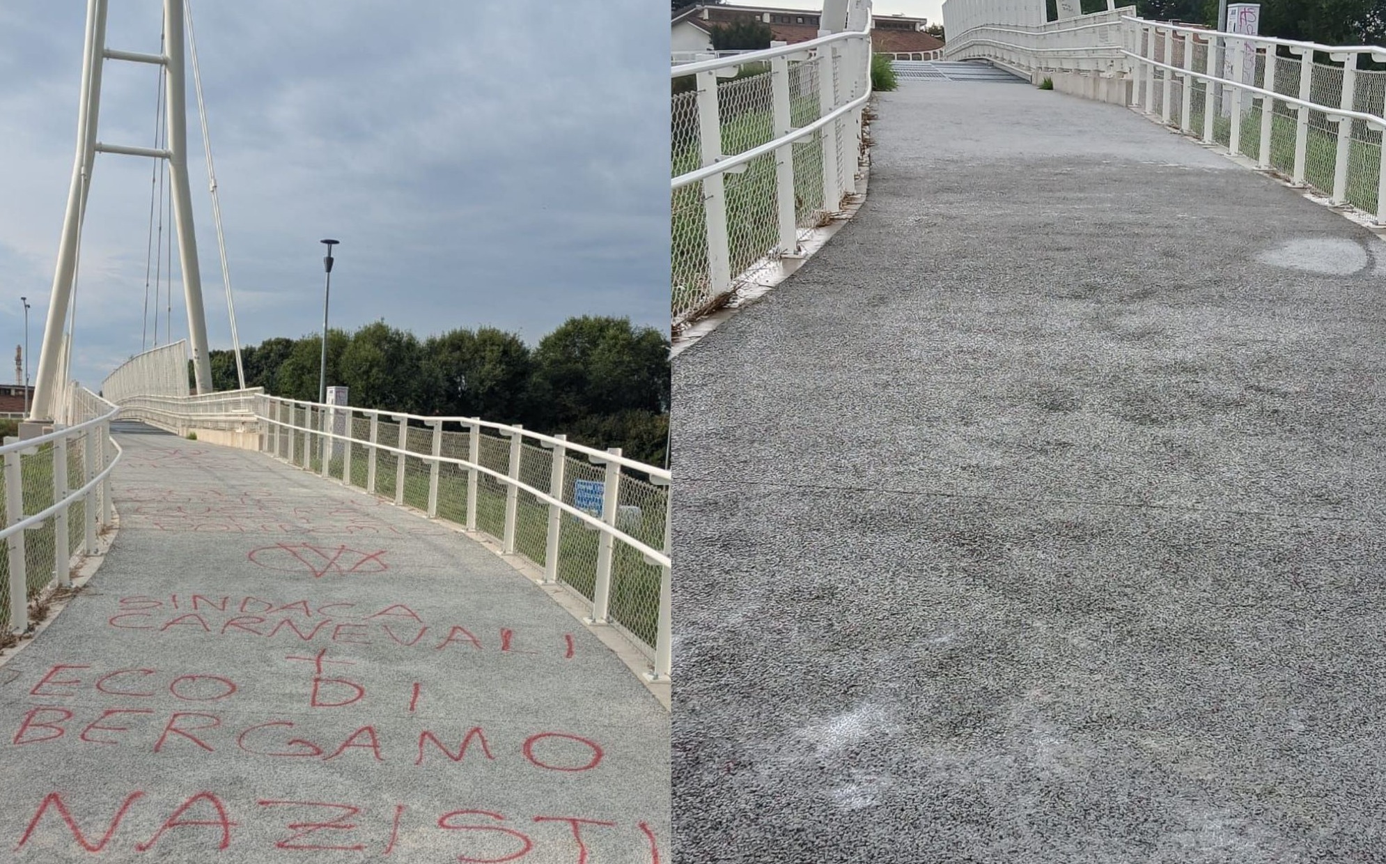 Scritte no-vax sulla passerella di Colognola: rimosse